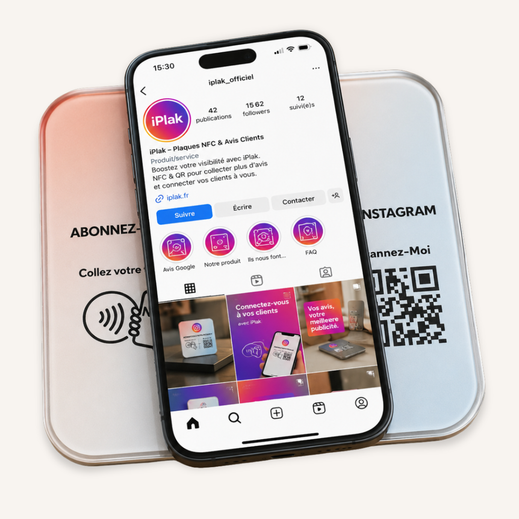 Plaque Abonnés Instagram NFC + QR Code | iPlak Instagram — Gagnez des abonnés en 5 secondes