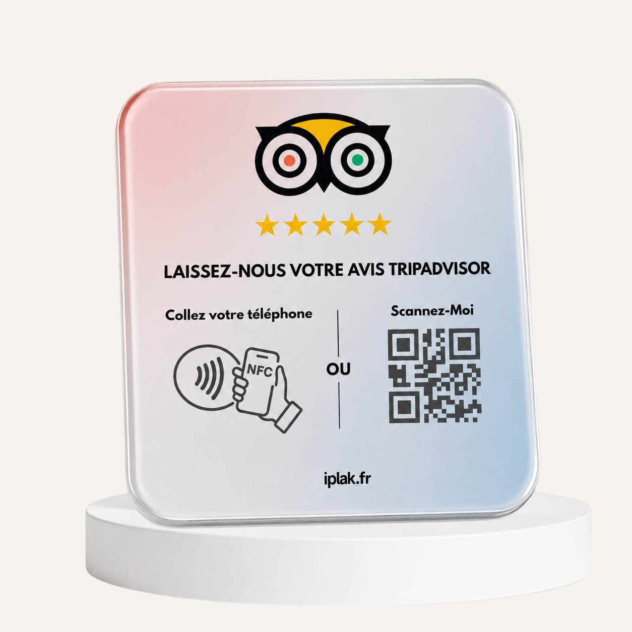 Plaque Avis TripAdvisor NFC +QR Code | L'iplak TripAdvisore — Boostez vos avis en 5 secondes