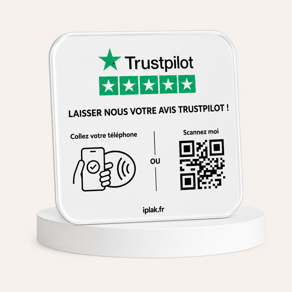 Plaque Avis Trustpilot NFC + QR Code | Collectez plus d'avis clients en quelques secondes