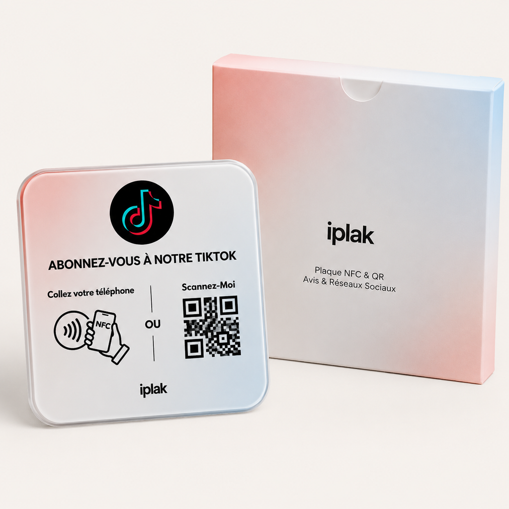 Plaque Abonnés TikTok NFC + QR Code | iPlak TikTok — Boostez vos vues en 5 secondes