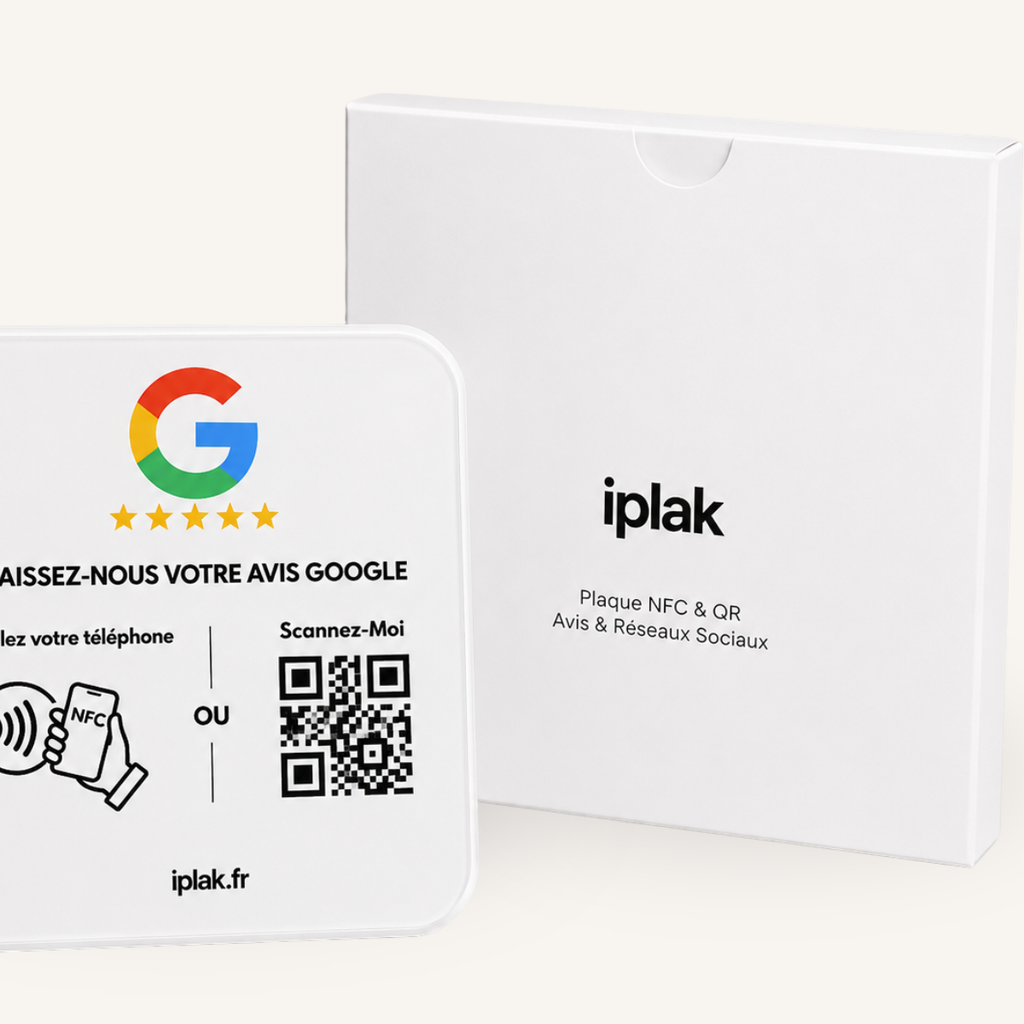 Plaque Avis Google NFC + QR Code | L'iPlak Google — Boostez vos avis en 5 secondes