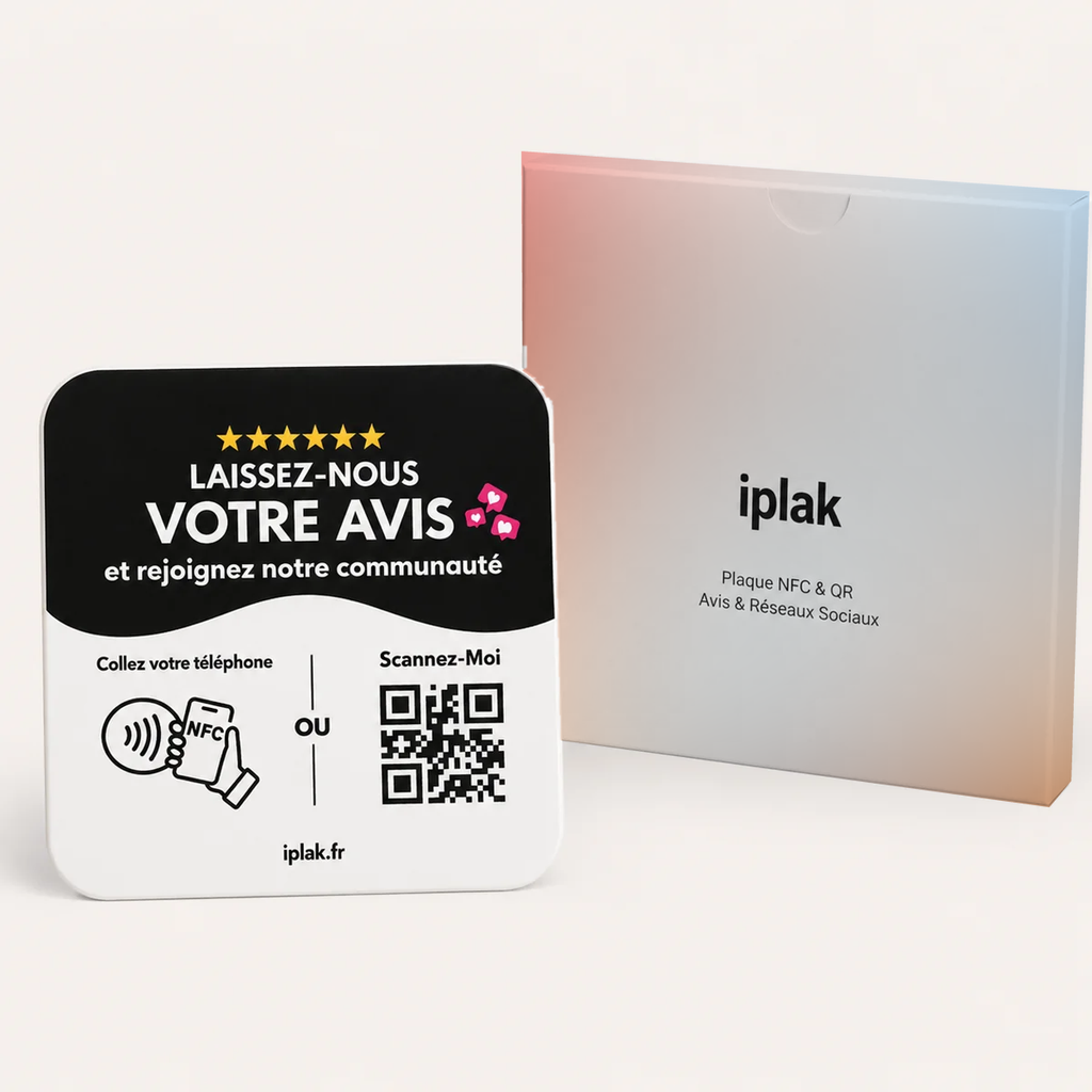 Plaque Multi-Liens NFC + QR Code | iPlak Multi-Liens — Google, Instagram, TikTok en 1 scan