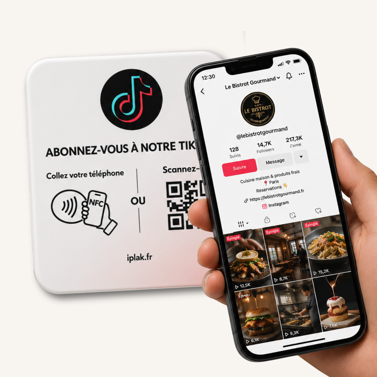 Plaque Abonnés TikTok NFC + QR Code | iPlak TikTok — Boostez vos vues en 5 secondes