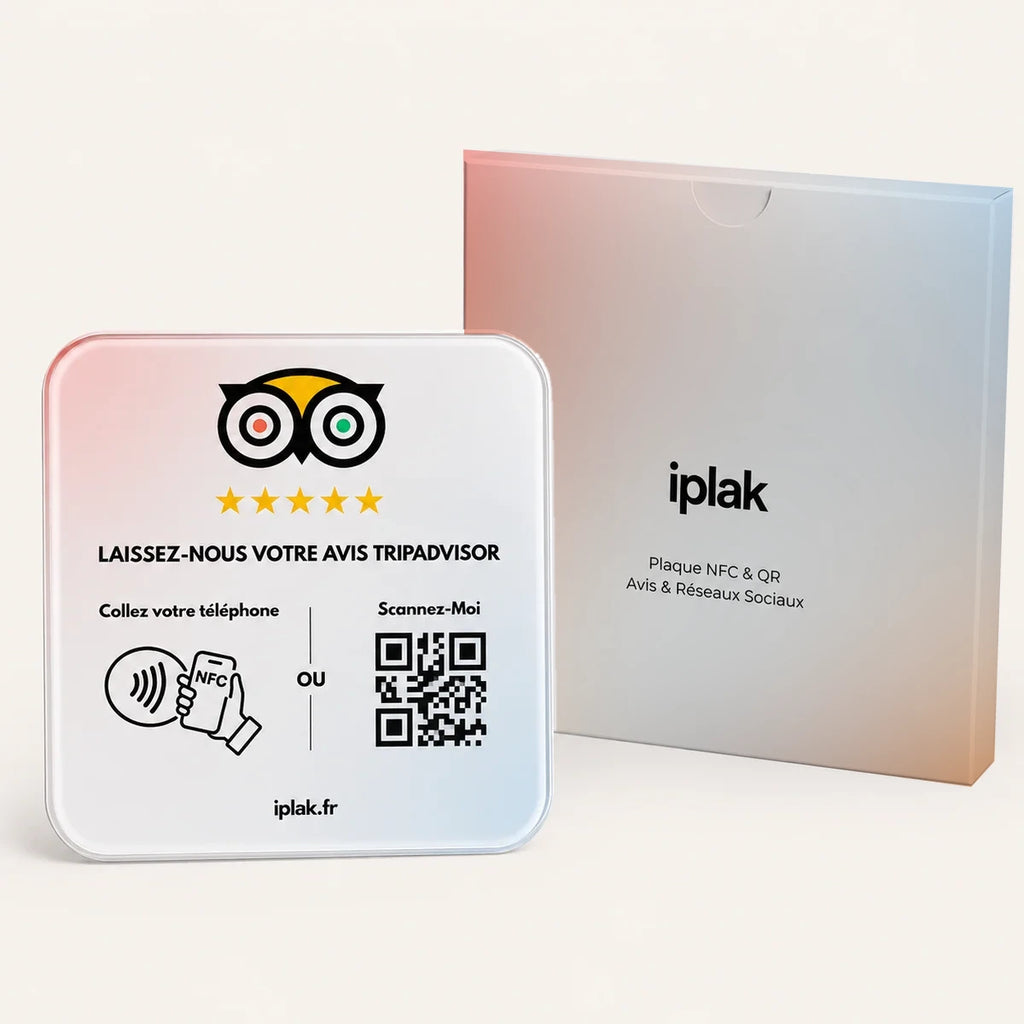 Plaque Avis TripAdvisor NFC +QR Code | L'iplak TripAdvisore — Boostez vos avis en 5 secondes