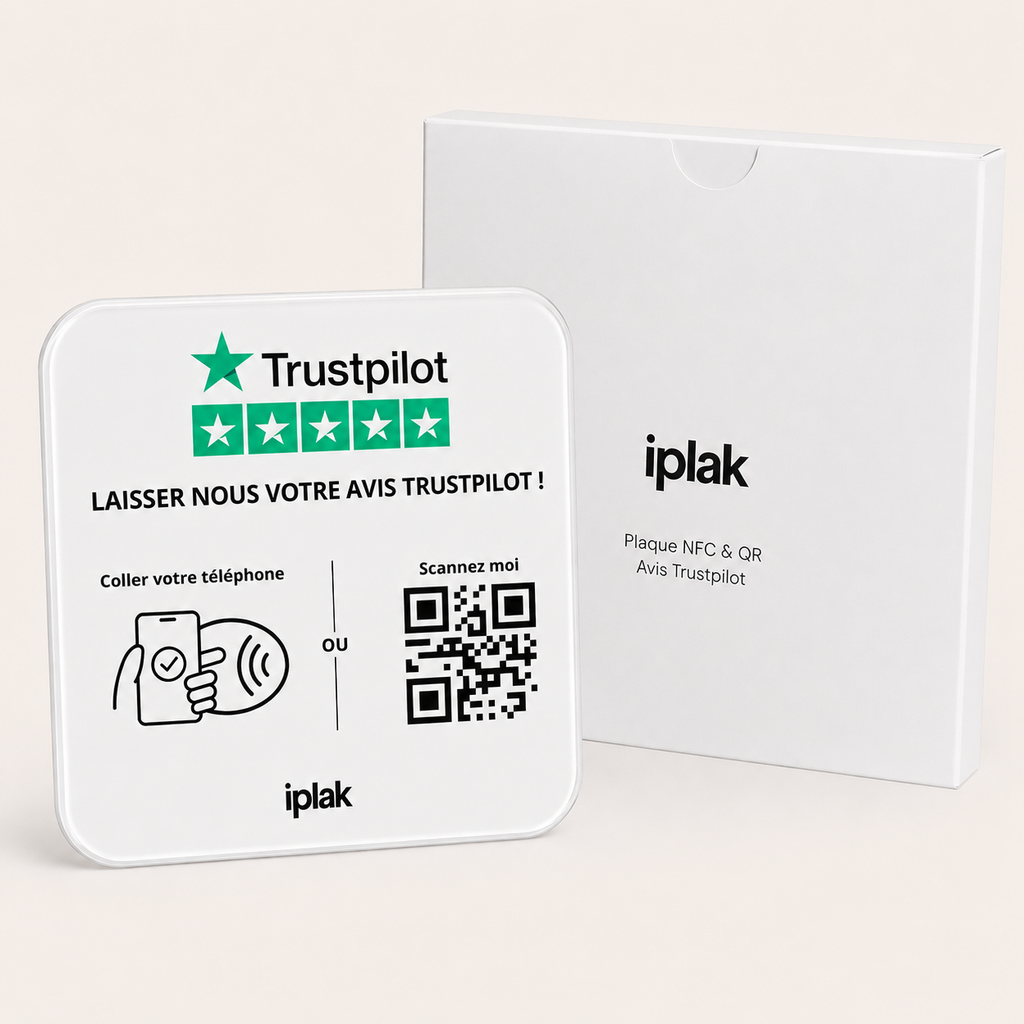 Plaque Avis Trustpilot NFC + QR Code | Collectez plus d'avis clients en quelques secondes