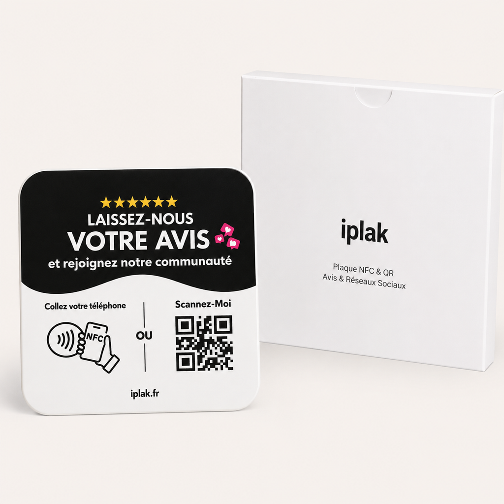 Plaque Multi-Liens NFC + QR Code | iPlak Multi-Liens — Google, Instagram, TikTok en 1 scan
