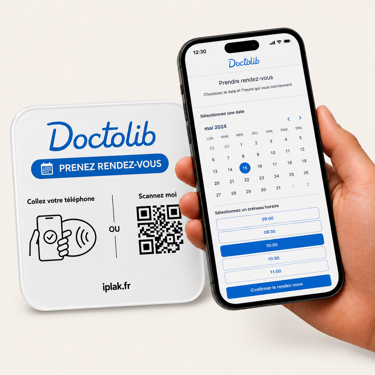 Plaque Rendez-vous Doctolib NFC + QR Code | Facilitez la prise de rendez-vous en ligne