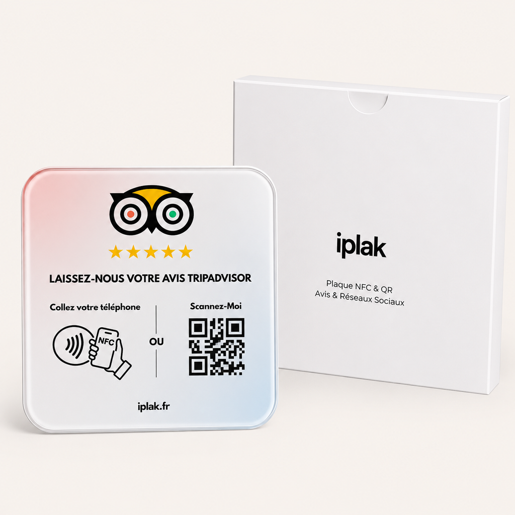 Plaque Avis TripAdvisor NFC +QR Code | L'iplak TripAdvisore — Boostez vos avis en 5 secondes