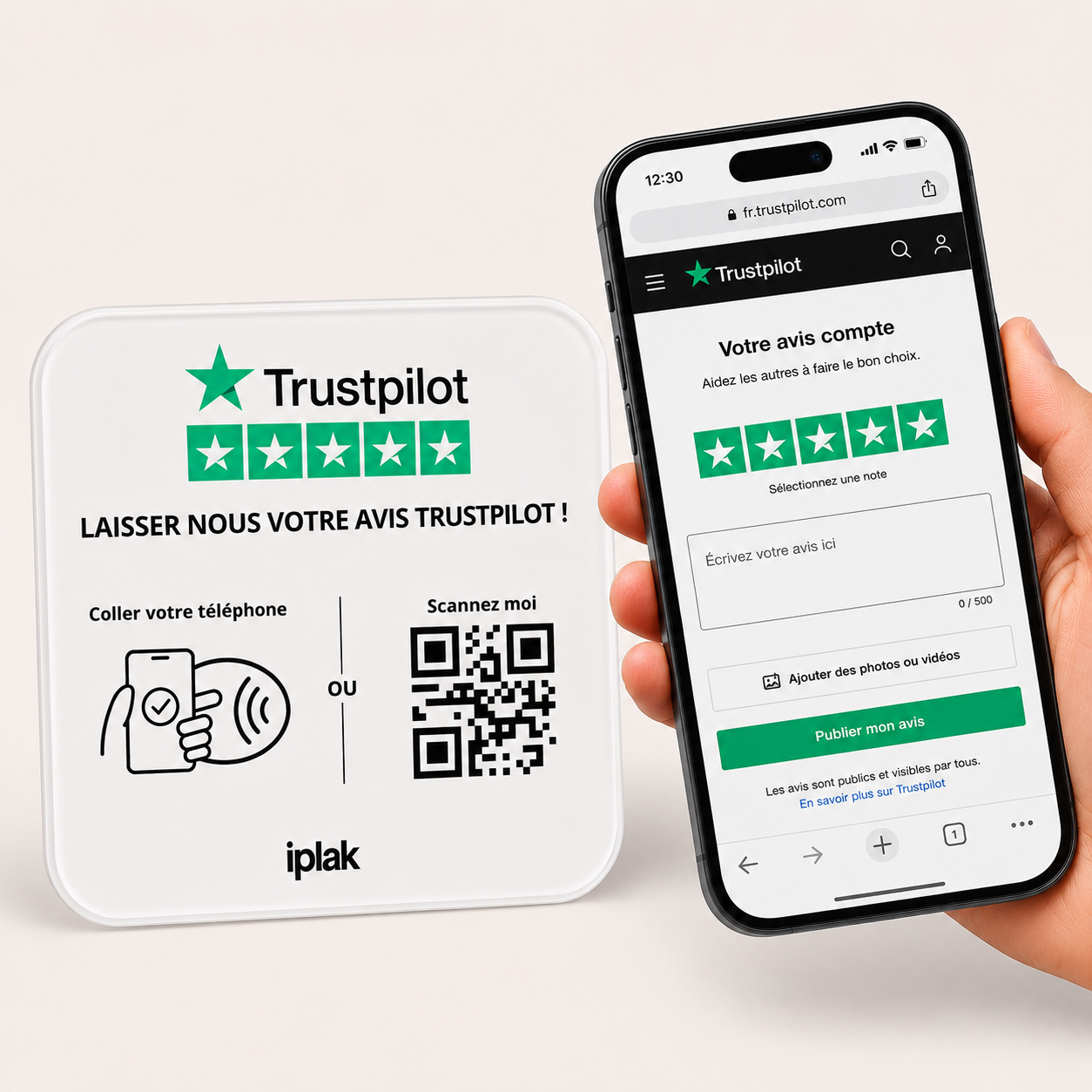 Plaque Avis Trustpilot NFC + QR Code | Collectez plus d'avis clients en quelques secondes