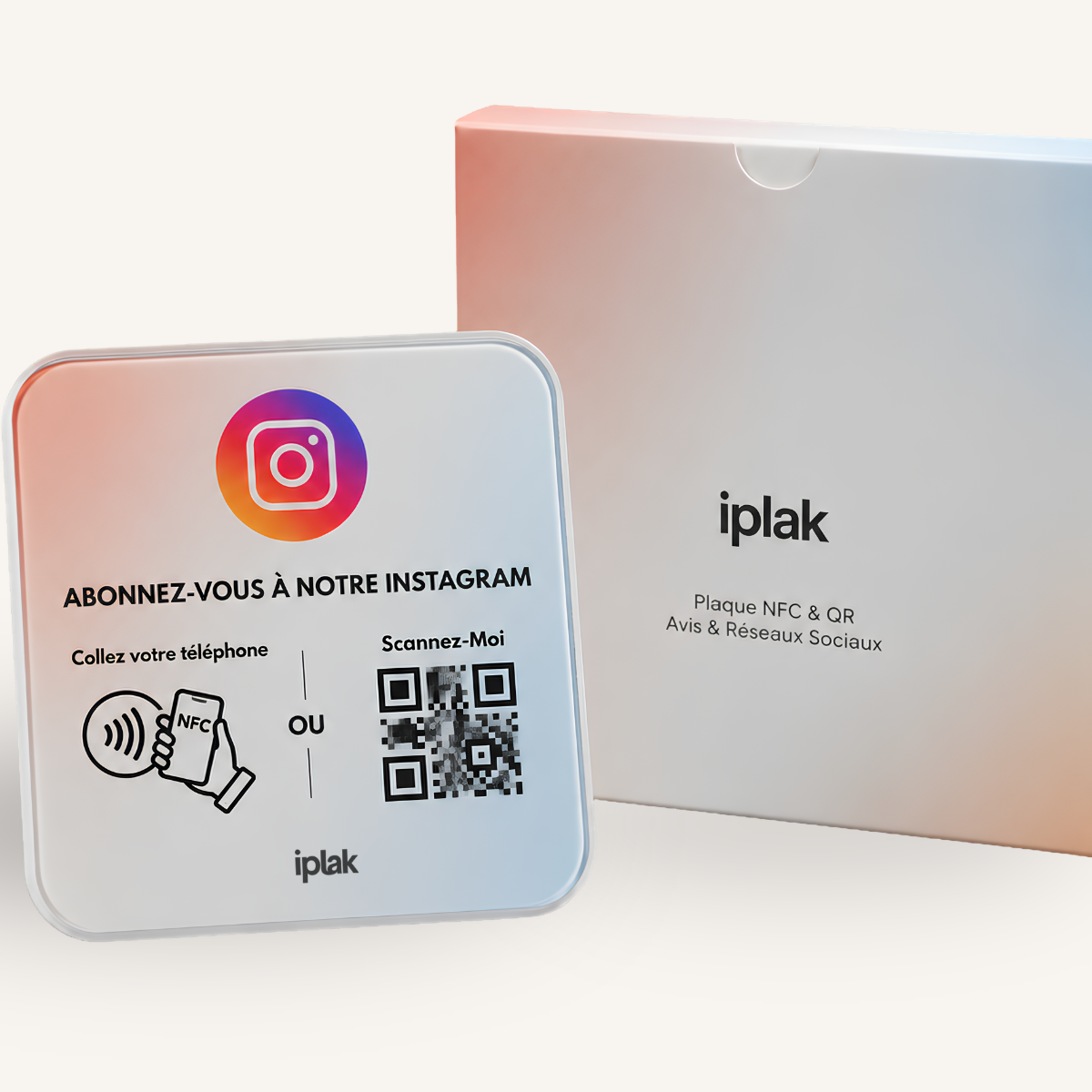 Plaque Abonnés Instagram NFC + QR Code | iPlak Instagram — Gagnez des abonnés en 5 secondes