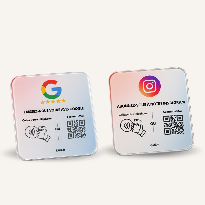 Plaque Avis Google + Plaque Instagram (NFC & QR Code) | Pack Duo iPlak